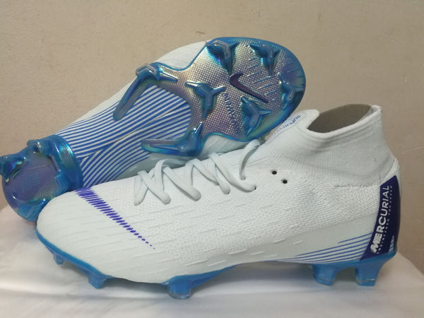 Nike Mercurial Superfly VI Academy MG Cleat White Blue High Cut - SocSports