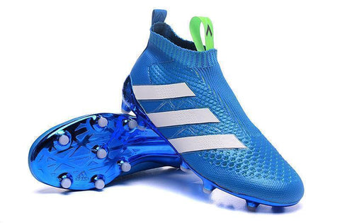 Adidas ACE 16+ Purecontrol FG/AG Soccer Cleats Blue White Green - SocSports