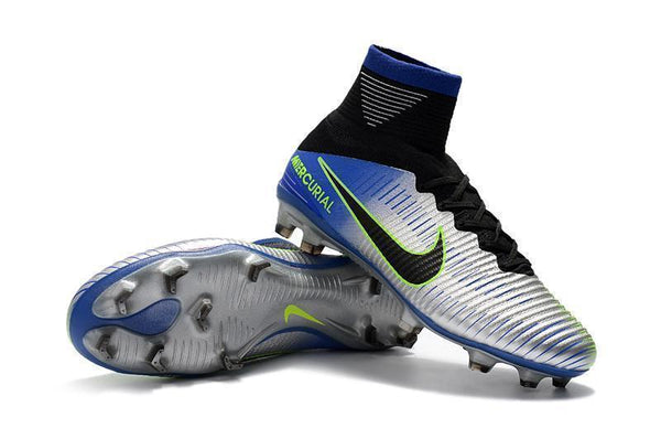 Nike Mercurial Superfly V FG Soccer Cleats Pure Platinum Blue Black - SocSports