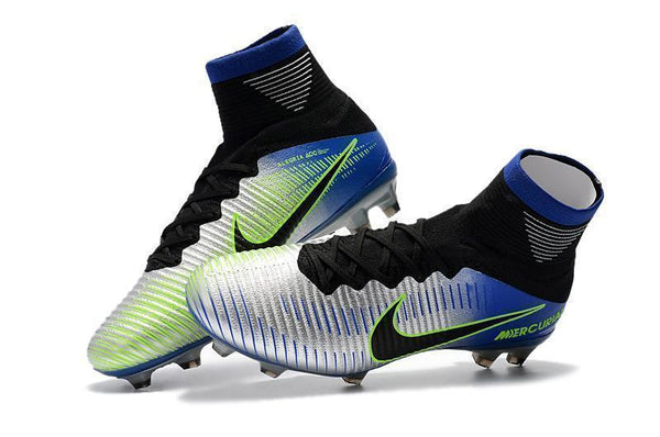 Nike Mercurial Superfly V FG Soccer Cleats Pure Platinum Blue Black - SocSports