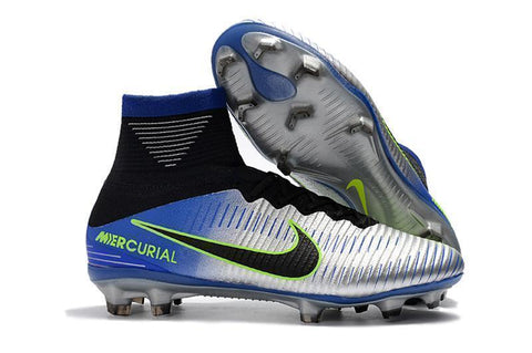 Nike Mercurial Superfly V FG Soccer Cleats Pure Platinum Blue Black - SocSports