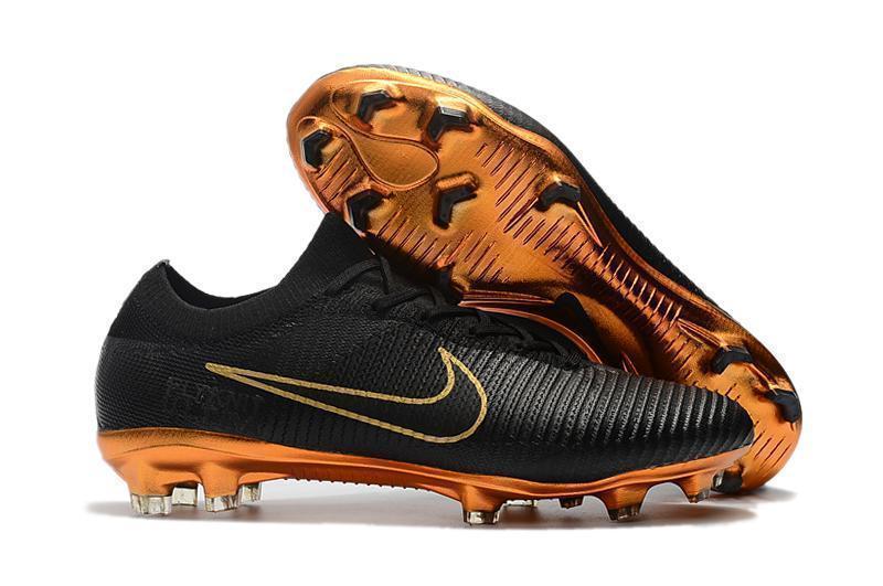 Nike Mercurial Vapor Flyknit Ultra FG Soccer Cleats Black Golden - SocSports