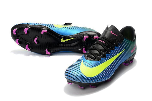 Nike Mercurial Vapor XI FG Soccer Cleats Blue Green Yellow - SocSports