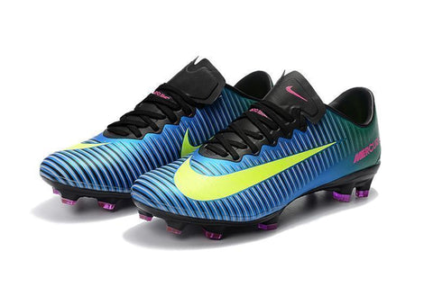 Nike Mercurial Vapor XI FG Soccer Cleats Blue Green Yellow - SocSports