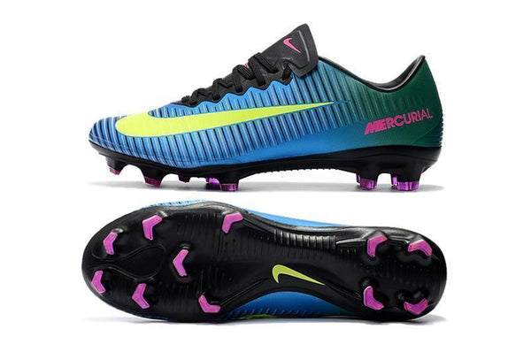 Nike Mercurial Vapor XI FG Soccer Cleats Blue Green Yellow - SocSports
