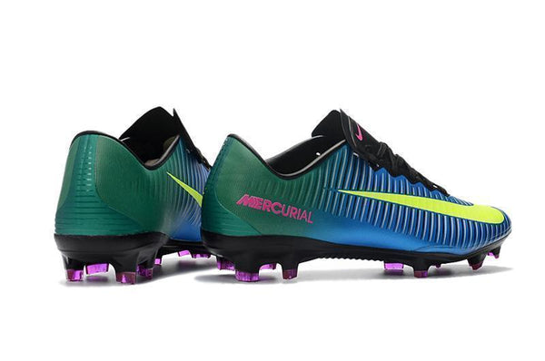 Nike Mercurial Vapor XI FG Soccer Cleats Blue Green Yellow - SocSports