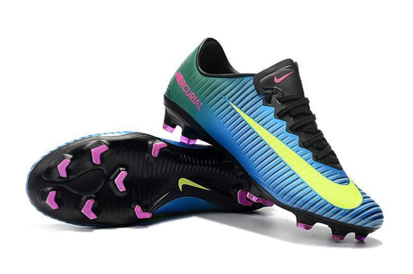 Nike Mercurial Vapor XI FG Soccer Cleats Blue Green Yellow - SocSports