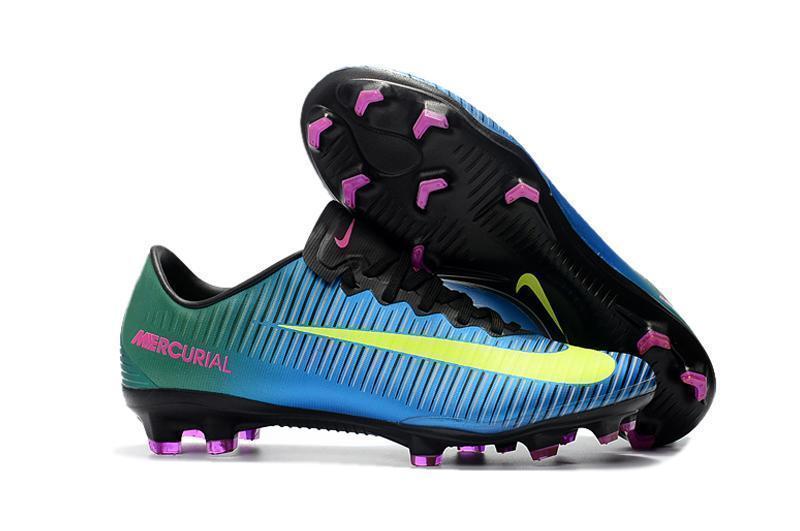 Nike Mercurial Vapor XI FG Soccer Cleats Blue Green Yellow - SocSports