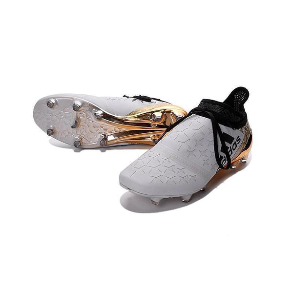 Adidas X 16+ Purechaos FG/AG Soccer Cleats White Gold Metallic Black - SocSports