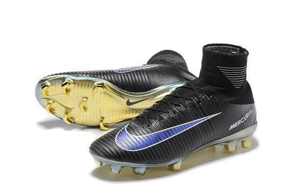 Nike Mercurial Superfly V FG Soccer Cleats Black Blue Golden - SocSports