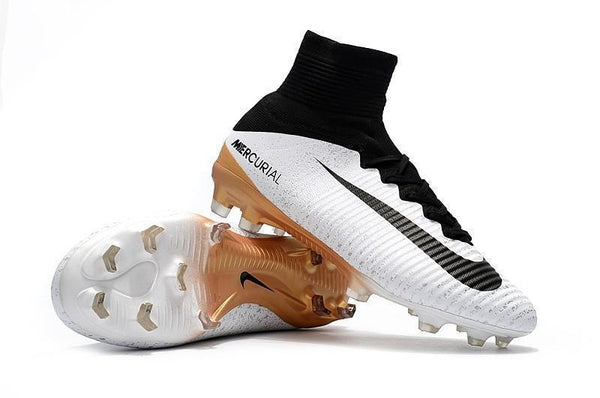 Nike Mercurial Superfly V FG Soccer Cleats White Black Gold - SocSports