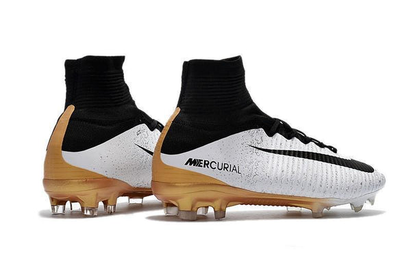 Nike Mercurial Superfly V FG Soccer Cleats White Black Gold - SocSports