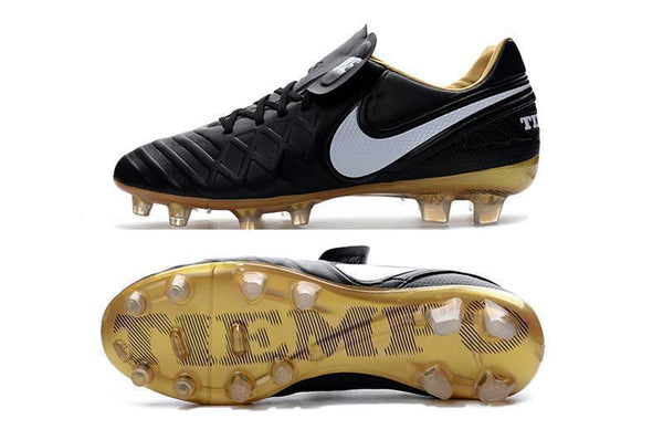 Nike Tiempo Legend VI FG Soccer Cleats Black White Metallic Gold - SocSports