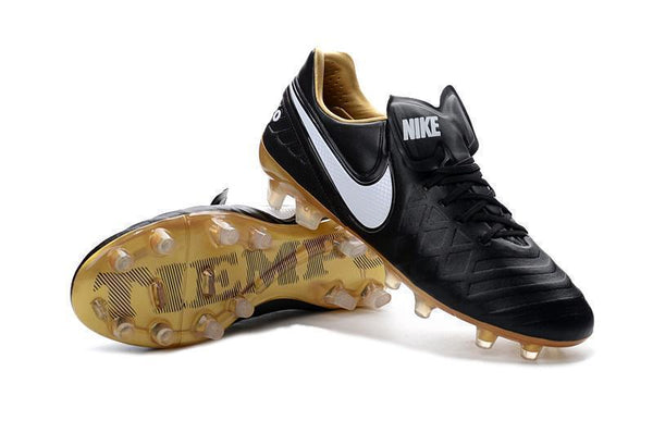 Nike Tiempo Legend VI FG Soccer Cleats Black White Metallic Gold - SocSports