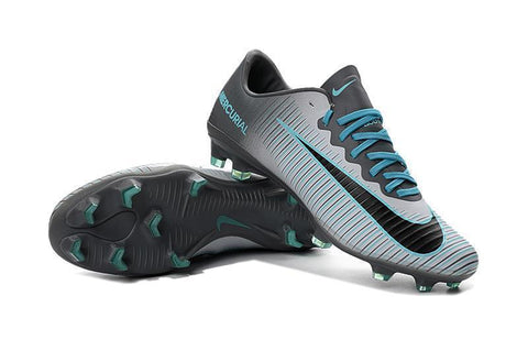 Nike Mercurial Vapor XI FG Soccer Cleats Grey Black Blue - SocSports