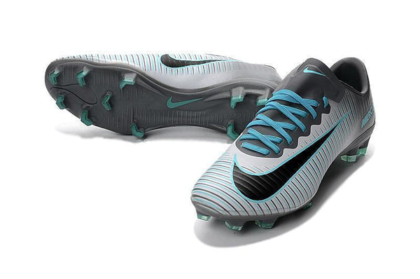 Nike Mercurial Vapor XI FG Soccer Cleats Grey Black Blue - SocSports