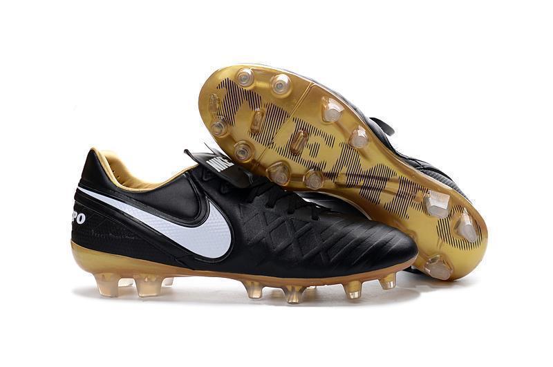 Nike Tiempo Legend VI FG Soccer Cleats Black White Metallic Gold - SocSports