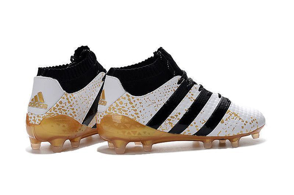 Adidas ACE 16.1 Primeknit FG/AG Soccer Shoes White Black Gold Metallic - SocSports