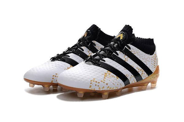 Adidas ACE 16.1 Primeknit FG/AG Soccer Shoes White Black Gold Metallic - SocSports