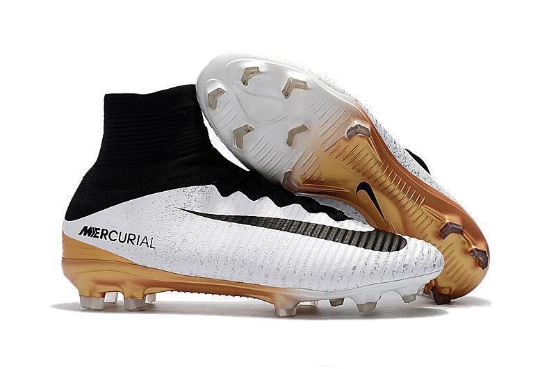 Nike Mercurial Superfly V FG Soccer Cleats White Black Gold - SocSports