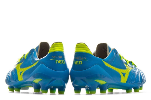 Mizuno Morelia Neo II FG Soccer Cleats Diva Blue Safety Yellow - SocSports
