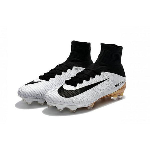 Nike Mercurial Superfly V FG Soccer Cleats White Black Gold - SocSports