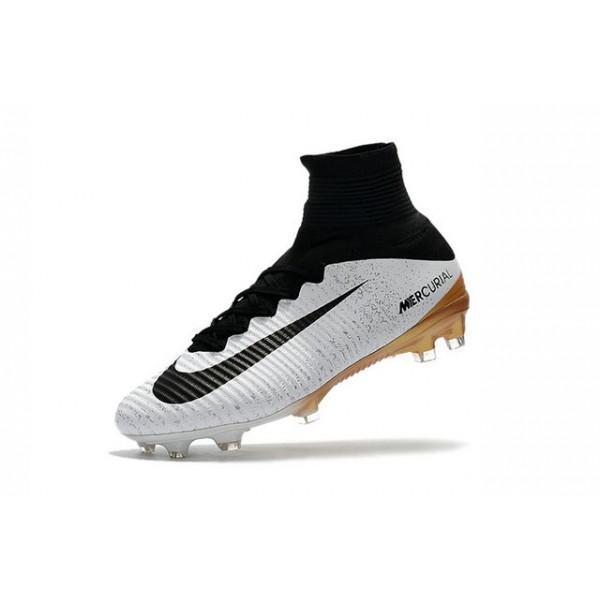 Nike Mercurial Superfly V FG Soccer Cleats White Black Gold - SocSports