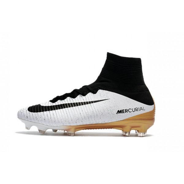 Nike Mercurial Superfly V FG Soccer Cleats White Black Gold - SocSports