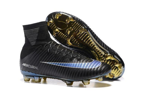 Nike Mercurial Superfly V FG Soccer Cleats Black Blue Golden - SocSports