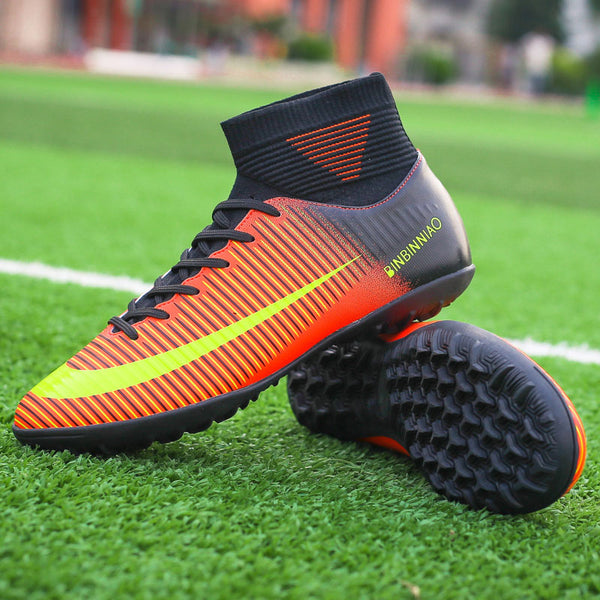 MWY Man High Top Ankle Football Train Shoes Turf TF Flat Classic Soccer Boots Women Sneakers Lightweight Kids Indoor Turf Futsal