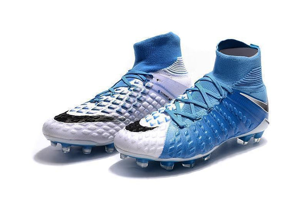 Nike Hypervenom Phantom III DF FG Soccer Cleats White Blue Grey - SocSports
