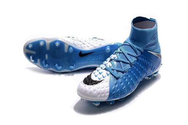 Nike Hypervenom Phantom III DF FG Soccer Cleats White Blue Grey - SocSports