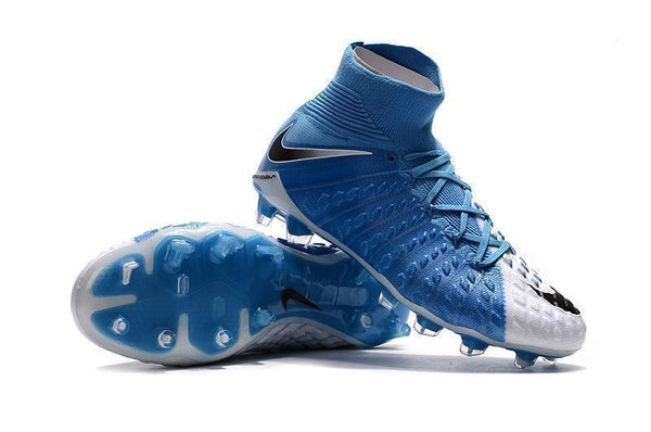 Nike Hypervenom Phantom III DF FG Soccer Cleats White Blue Grey - SocSports