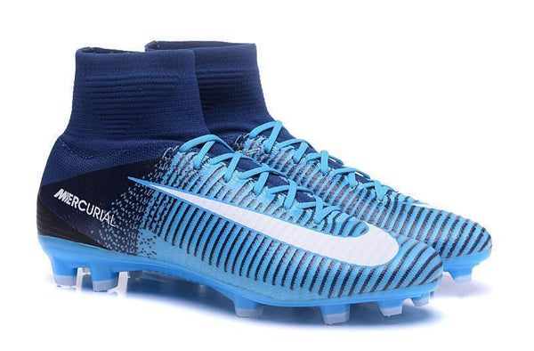 Nike Mercurial Superfly V FG Soccer Cleats Blue Dark White - SocSports