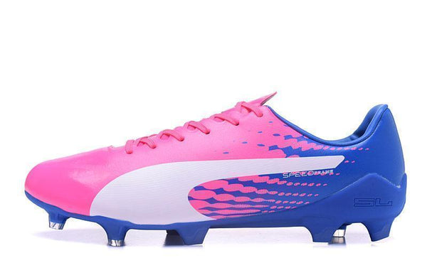 PUMA evoSPEED 17 SL-S FG Soccer Cleats Pink Blue White - SocSports