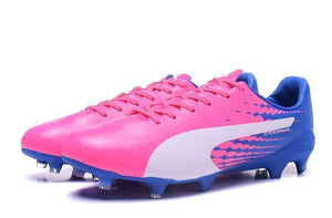 PUMA evoSPEED 17 SL-S FG Soccer Cleats Pink Blue White - SocSports