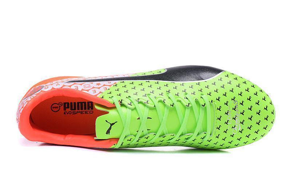 PUMA evoSPEED 17 SL-S FG Soccer Cleats Green Orange Black White - SocSports