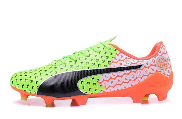 PUMA evoSPEED 17 SL-S FG Soccer Cleats Green Orange Black White - SocSports