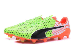 PUMA evoSPEED 17 SL-S FG Soccer Cleats Green Orange Black White - SocSports