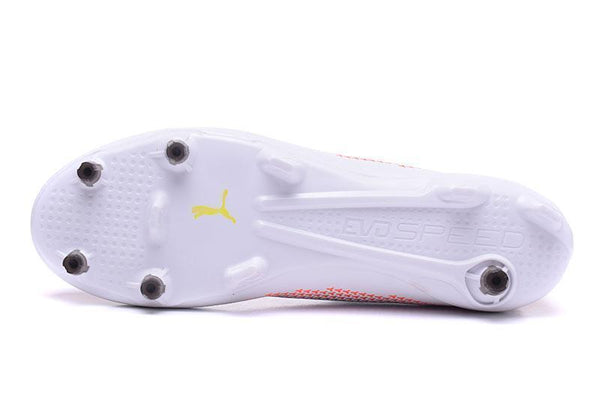 PUMA evoSPEED 17 FG Soccer Cleats White Orange Black Yellow - SocSports