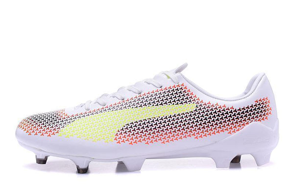 PUMA evoSPEED 17 FG Soccer Cleats White Orange Black Yellow - SocSports