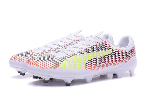 PUMA evoSPEED 17 FG Soccer Cleats White Orange Black Yellow - SocSports