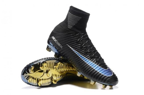 Nike Mercurial Superfly V FG Soccer Cleats Black Blue Golden - SocSports