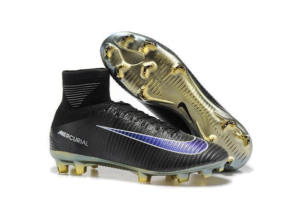 Nike Mercurial Superfly V FG Soccer Cleats Black Blue Golden - SocSports